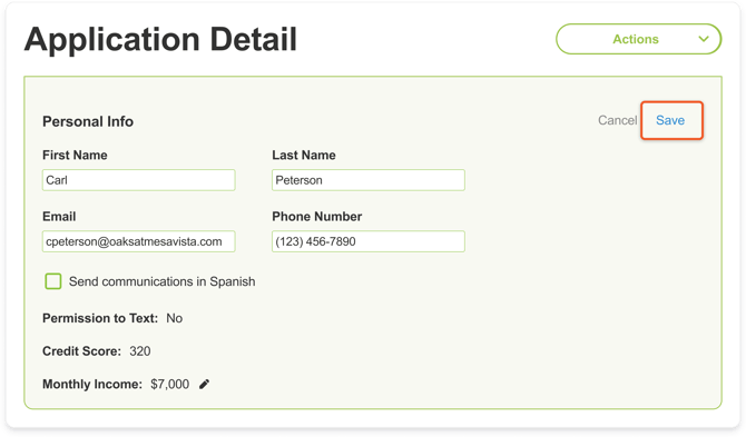 Applicant Info - Save