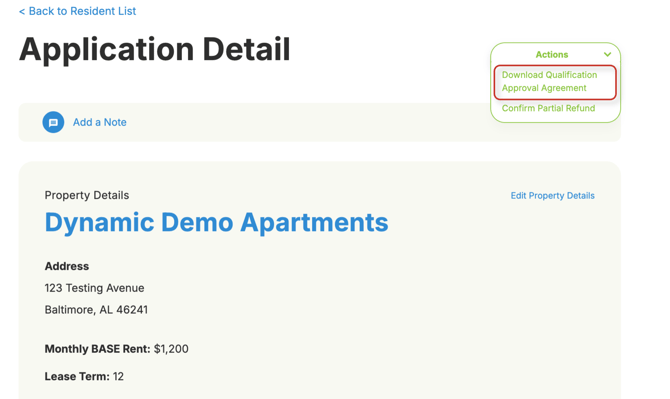 Application Detail for Apartment Property Listing