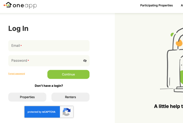 OneApp Login Page