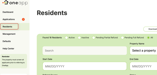 OneApp Resident Management Dashboard