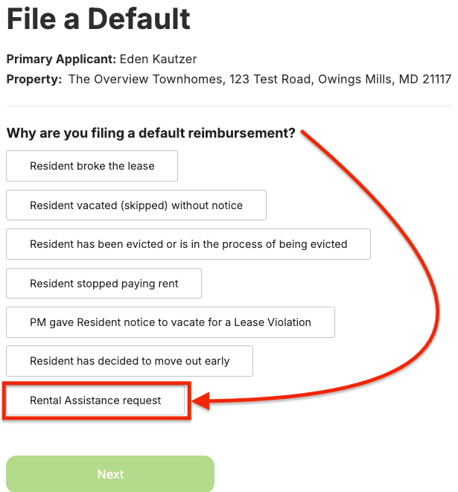 Partners - Defaults- Highlight Rental Assistance request option