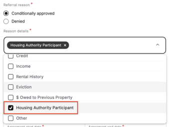 Partners - Housing Voucher selected in Referral reason