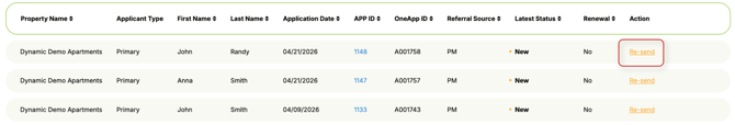 Property Management Application Status Table