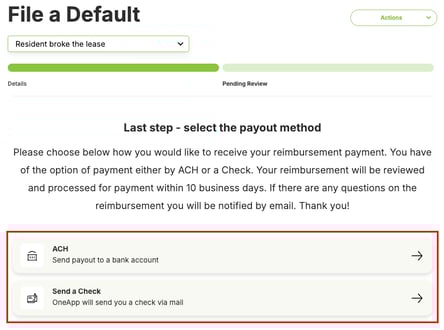 Defaults Request - Select Payout Method